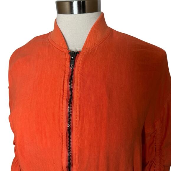 Free People Ruched Cosy Fit Soft Orange Bomber Jacket Full Zip Women's Size XS - Picture 6 of 12